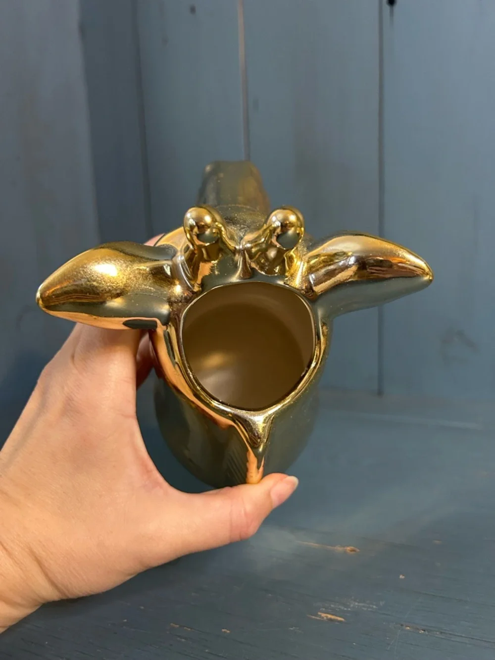 Gold Ceramic Giraffe Head Figurine - Planter, Makeup Brush/Pencil Holder 6” Tall